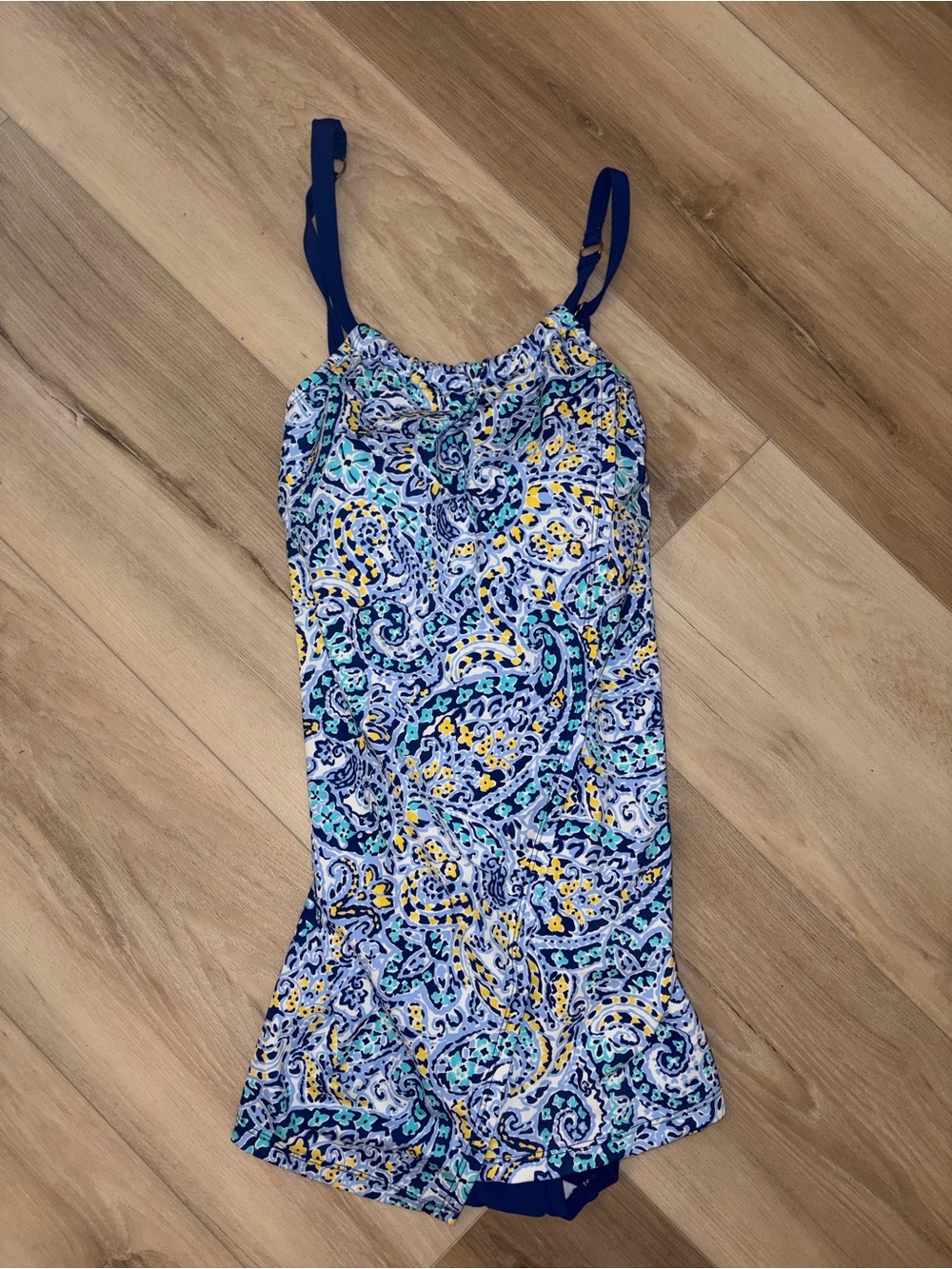 crown & ivy Blue Paisley One-Piece Swimsuit with Yellow Accents